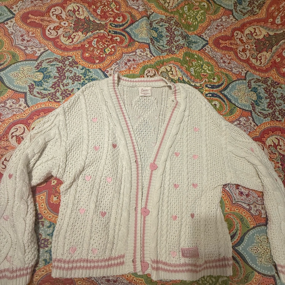 LOVER Taylor Swift Pink and Cream Heart Cardigan